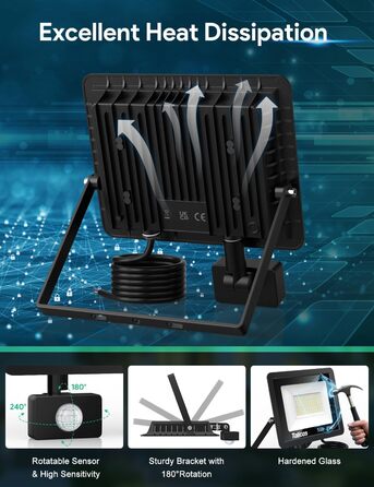 50W LED Floodlight with Motion Sensor Outdoor, Super Bright 4500LM Outdoor Floodlight, IP66 Waterproof LED Outdoor Light Floodlight with Remote Control, 6500K Cool White Spotlight for Garden, Garage, Yard