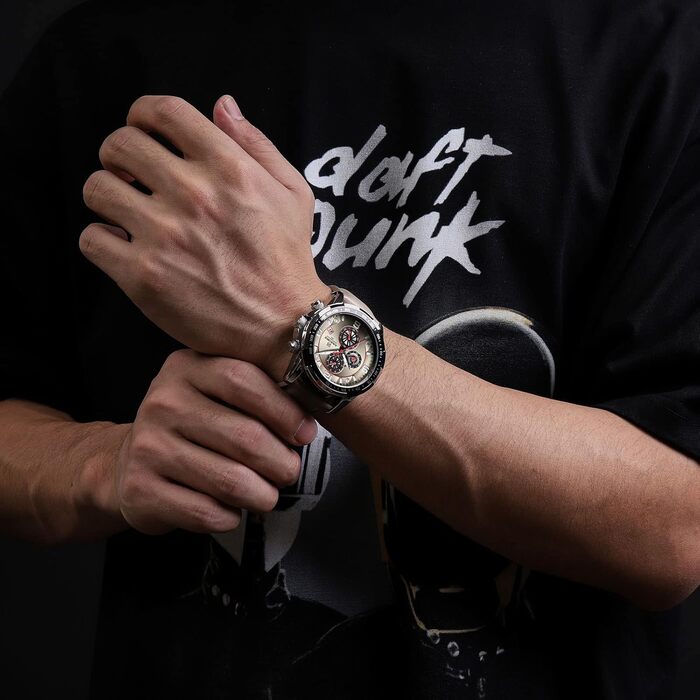 Годинники Naviforce Sport для чоловіків, аналогові, кварцові, хронограф, ремінець з шкіри (сріблястий + сірий)