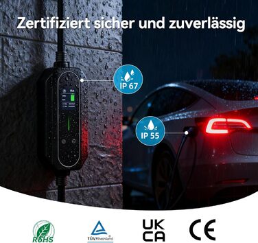 ELEGRP Wallbox 11 кВт мобільна зарядка для електромобілів Type 2, 3 фази, 6-16A, кабель 7м, IP67, IEC 62196-2