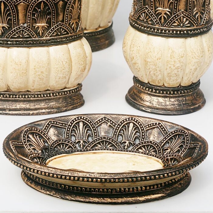 Набір аксесуарів для ванної кімнати Pumkins, ретро-стиль (4 шт.): чашка, тримач для зубних щіток, мильниця, дозатор мила. Декор для дому та робочої поверхні, туалетного столика, подарунок на новосілля. Колір: коричневий