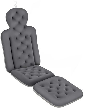 Подушка для ванни Ganzkörper з 160 присосками, 129.5 x 40.6 см (темно-сіра). Підтримка голови та шиї, з мішком для білизни.