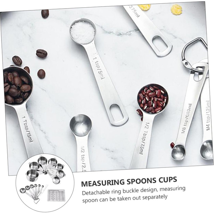 15 Measuring Spoons Conversion Chart Kitchen Scale Cutlery Bowls Kitchen Utensils Measuring Cups Set Measuring Cups Set Measuring Spoons Cups Portable Rice Spoon Stainless Steel Silver