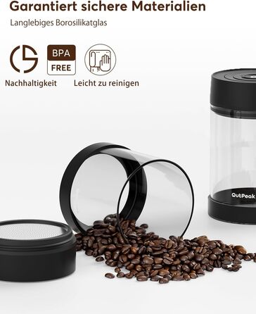 OUTPEAK 2025 Kilo Auto Вакуумна кавова банка 1,8L для 601.0 г кавових зерен, автоматичне управління, нержавіюча сталь, з ложкою, 6-місячний запас (Barista Champion's Choice) (G750)