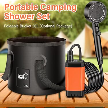 Портативна душова кабіна Campingdusche з насосом, акумулятор 3000mAh, 2м шланг, цифровий дисплей, для саду, пляжу, автомийки