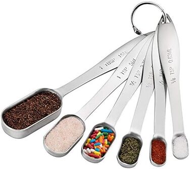 6-Piece Stainless Steel Measuring Spoon Set, Slim Measuring Teaspoon Set, Measuring Cups for Dry and Liquid Ingredients, Spices, Sugar, Coffee, Kitchen Scale