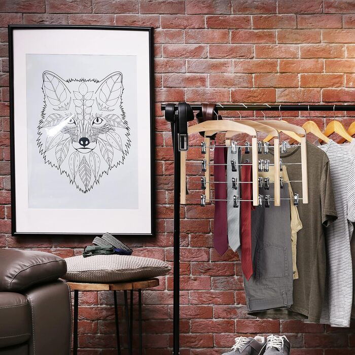 9 x Rock Hangers, Trouser Hangers Wood, 360° Swivel Hook, Clothes Hangers Non-Slip, HBT 45.5x39x2.5 cm, Silver/Natural