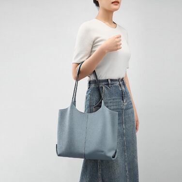 Жіноча шкіряна сумка-шопер Cnoles для офісу, школи, покупок (Синя, 39x12x28.5 см)