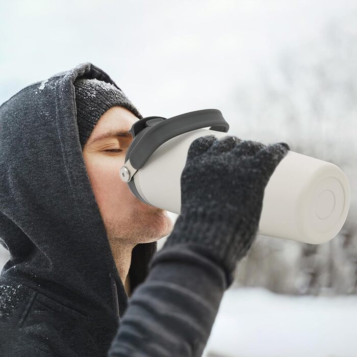 Термокружка-термос Riley Joy 1л з нержавіючої сталі з трубочкою та ручкою - для напоїв на винос, миється в посудомийній машині, не протікає, білий