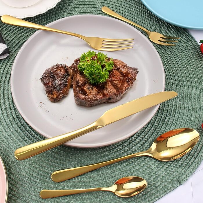 Gold Cutlery Set 12 People, 60-Piece Cutlery Set Gold Stainless Steel, Shiny Gold Cutlery Set with Knife, Fork, and Spoon, High-Quality Table Cutlery, High-Gloss Polished & Dishwasher Safe