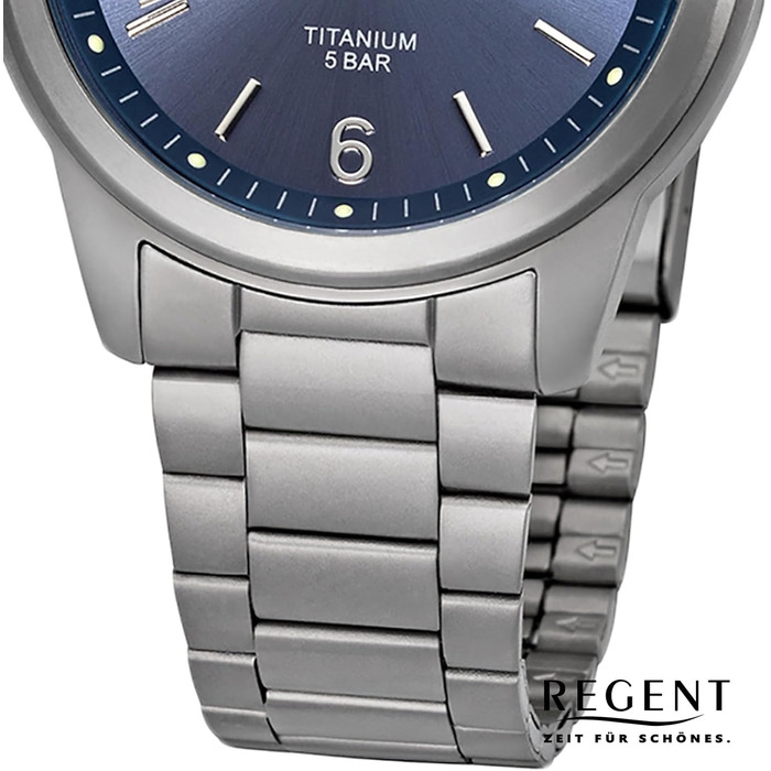Годинник Regent для чоловіків з титановим браслетом та корпусом, діаметр 36 мм, кварц, арабські цифри, дата (блакитний)
