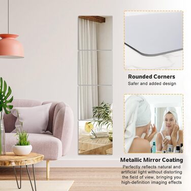 12 шт. акрилових дзеркал самоклеючих 20x20 см для ванної, вітальні, шафи | Дзеркальна плитка, настінні дзеркала