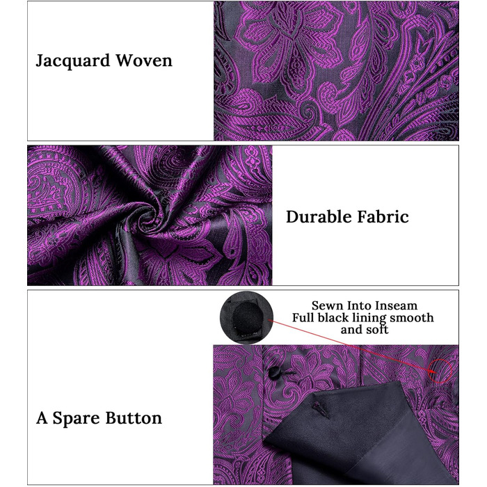 Жилет чоловічий DiBanGu з краваткою та хустинкою в паєтному стилі, S-3XL, квітковий принт (чорний та фіолетовий)