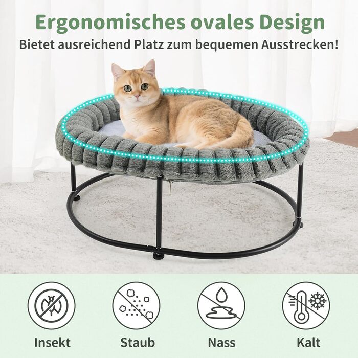 GUUSII HOME Підвищене ліжко для котів, гамак для котів, ліжко для великих котів, лежанка для кошенят, гамак для котів, диван для котів, ліжко для цуценят, диван з міцним металевим каркасом, знімне м'яке покриття, 58.5*43*21 см (Сірий)