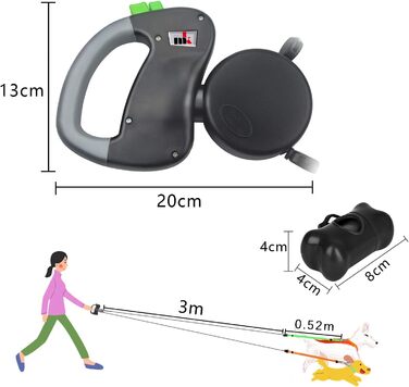 Автоматична собача леїнка Makife Dual Doggie - 3м, для маленьких та середніх собак, з пакетиками для вигулу (15 шт)