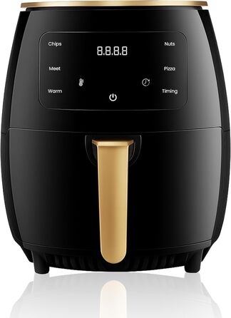 Аерофритюрниця Retoo 6.5л 1800Вт, 10 програм, до 200°C, сенсорне управління, не потребує олії, чорний/золотий
