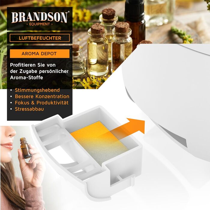 Зволожувач повітря Brandson з ефектом полум'я, керуванням від пульта, тихий, ультразвуковий, 4 режими туману, резервуар 3 літри, відсік для аромамасел, LED-підсвітка, для офісу, вітальні, спальні