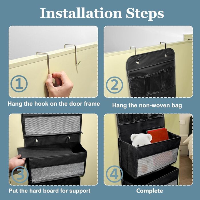 Організатор для дверей, підвісний, з 5 кишенями, з гачками, для ванної кімнати, шафи, кемпінгу, 150x36.5x14 см (Чорний)