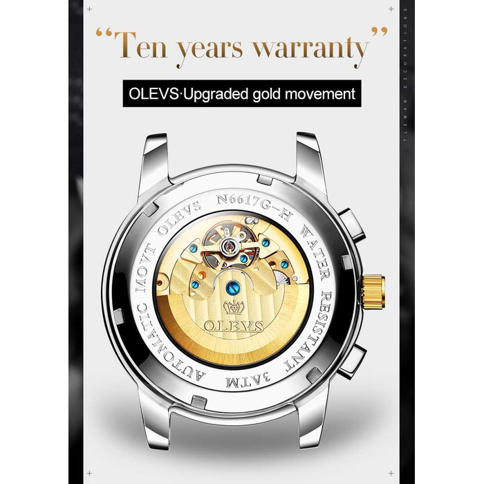 Набір автоматичних механічних годинників для пари OLEVS: чоловічий та жіночий, з календарем та фазами місяця, двоколірний дизайн, сріблясті
