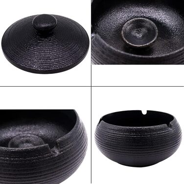 Керамічний попільничник з кришкою, ретро-дизайн, чорний колір, 11.5x8.5 см. Підходить для дому, офісу та вулиці.