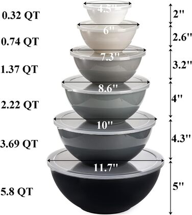 Okllen 12-Piece Plastic Mixing Bowls with Lids, Colorful Nesting Bowl Set, Stackable Mixing Bowls for Cooking, Baking, Fruits, Salads, Food Storage, Microwave and Freezer Safe