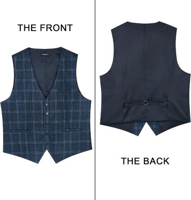 Жилет чоловічий HISDERN у клітинку, блакитний, для весілля та ділових зустрічей, бавовна