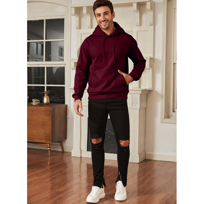 Чоловіча тепла зимова толстовка-худі JMIERR з капюшоном та кишенями, бавовняний свитшот на шнурку, червоний, розмір M