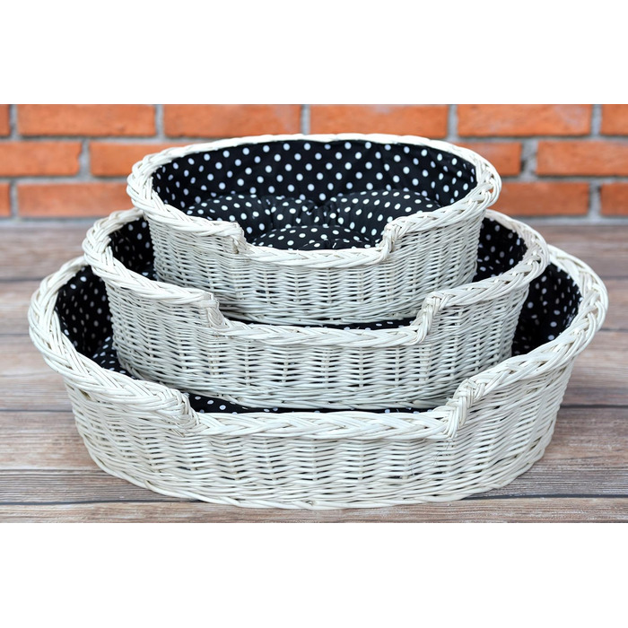 Wicker Dog Basket for Dog and Cat - Dog Bed, Cat Bed with Cushion, Pet Basket, Woven Cat Basket 60x43 H19 cm (80 x 60 x 26 cm, Beige)
