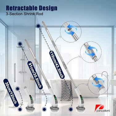 Електрична щітка для миття 7-в-1 Spin Scrubber A11: потужне очищення, 360 обертів/хв, 1,5 години роботи, 2 швидкості, подовжуваний важіль