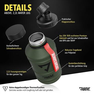 Металева пляшка для води 1.3/2.2 л з нержавіючої сталі, BPA-free, не протікає, міцна, з додатковою кришкою для спорту, фітнесу та активного відпочинку, у подарунковій упаковці