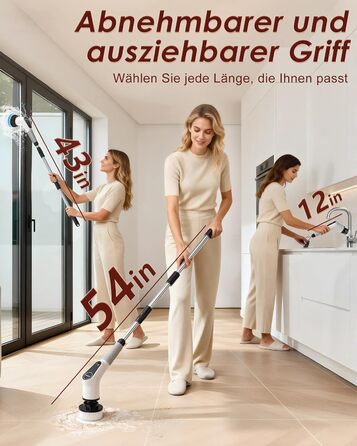 Електрична щітка для прибирання 8-в-1 з набором насадок, для ванної, кухні, авто, підлоги (червона)