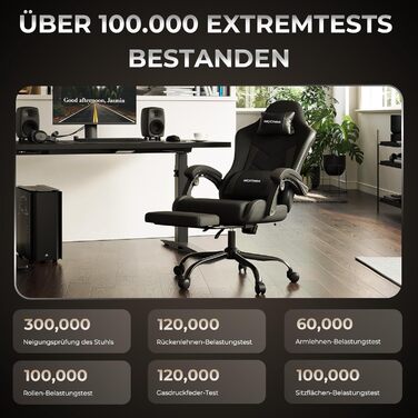 Геймерське крісло Nexthra Ergonomisch з підставкою для ніг, до 180 кг, чорне. Офісне крісло для геймінгу та роботи, регульована спинка 150°