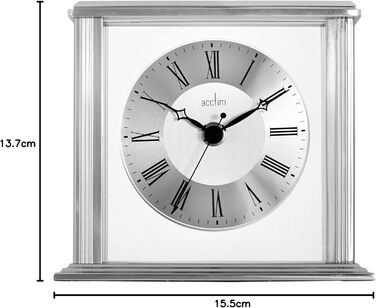 Acctim Hamilton Table Clock, Metal Glass Aluminum, Silver, 13.7 x 15.5 x 6.8