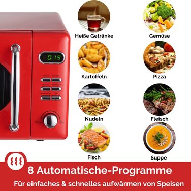 Мікрохвильова піч Wolkenstein Retro WMW720 I 700W, 20L, 5 рівнів потужності, 8 програм, розморожування, LED-дисплей