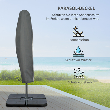 Outsunny Patio Umbrella Ø2.92 m with Hand Crank, Garden Umbrella including Weights & Canopy Cover, Steel Cross Base, Oxford Dark Grey