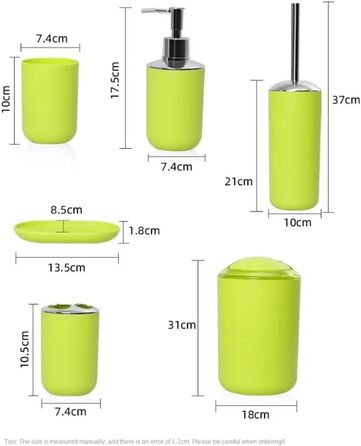 Набір аксесуарів для ванної кімнати, 6 предметів: смітник, тримач для зубних щіток, стакан для зубної пасти, мильниця, дозатор для миючого засобу, зелений
