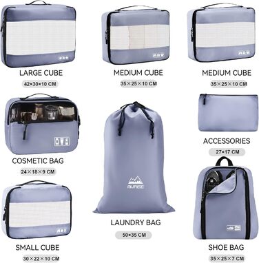 Органайзер для валізи MURISE, 8 шт. - Packing Cubes для подорожей, набір для валізи з чохлом для взуття та косметичкою, система організації, Travel Essentials (Сірий)