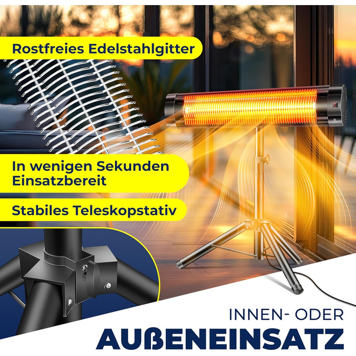 Інфрачервовий обігрівач KESSER® 2500W з пульт дистанційного керування та захисним чохлом, телескопічною стійкою, для тераси та дому