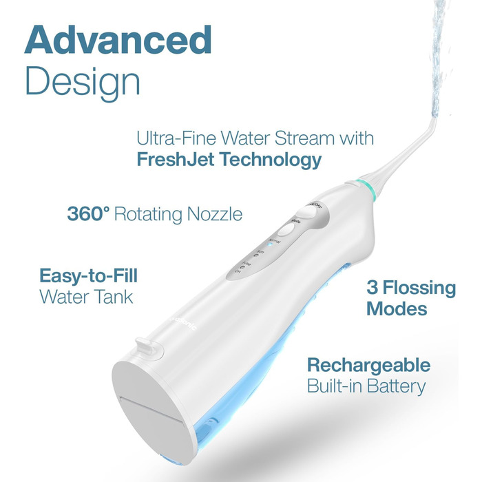 Aquasonic Aqua Flosser: професійний бездротовий ірigator для порожнини рота з 4 насадками, 3 режими, портативний (білий)