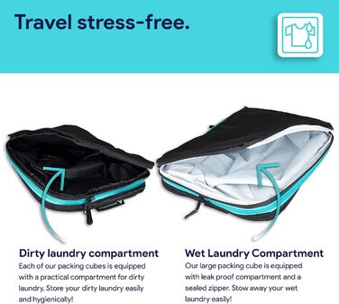 Набір кубиків-органайзерів для багажу Atacama Premium: компресійні мішки з двома кишенями для рюкзака та валізи - чорний, комплект з 6 шт. (4 шт.)