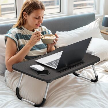 Стіл для ноутбука в ліжко Huracan: регульований, портативний, з підстаканником та ящиком (60x40 см, чорний)