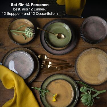 Moritz & Moritz VIDA Dinnerware Set - 12 Place Settings, Vintage - 36-Piece - Modern Porcelain Dinnerware Set - Scratch-Resistant, Microwave & Dishwasher Safe, Dinnerware, Tableware Service, Combination Service for 12 People