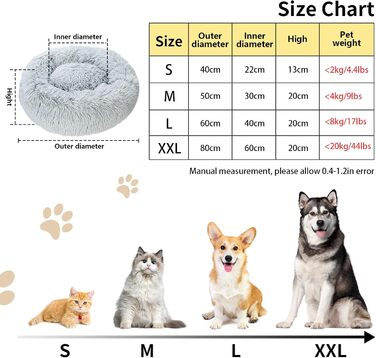 Кругле ліжко для котів, 60 см, м'яке, для собак та котів, легко миється, сірий колір