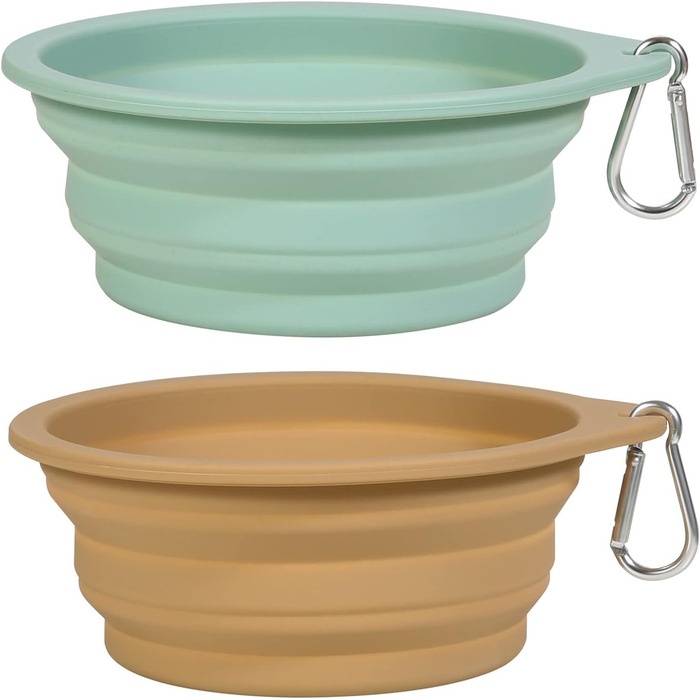 SLSON Складаний миска для собак 2 шт. - Портативна годівниця для тварин з карабіном для подорожей (зелена)