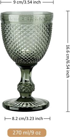 Joeyan 270ml Gray Vintage Wine Glasses with Diamond Relief, Colored Goblet Glasses Wine Goblet Set for Wine Juice Drinks, Set of 4 Retro Drinking Glasses with Stem, Dishwasher Safe