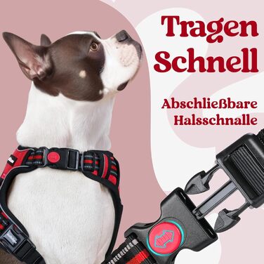 Нашийник для собак Rabbitgoo, великі породи, регульований, анти-тяга, з ручкою, м'який, світловідбиваючий, червоний, L (1 шт.)