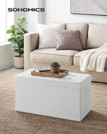 Складана банкетка SONGMICS 120 л, до 300 кг, 38x110x38 см, біла, пуф-скриня для зберігання