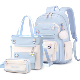 Рюкзак Tanou для дівчаток, шкільний набір: рюкзак, сумка через плече та пенал. Шкільний рюкзак для підлітків, casual, блакитний.