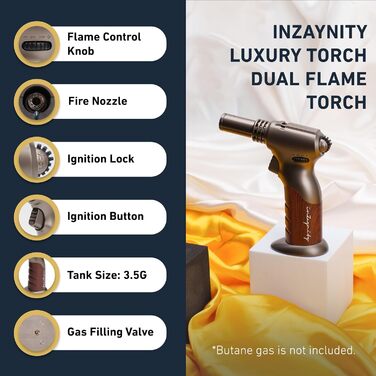 Потужний пальник Бунзена на бутані, регульований, 2-в-1 з бездротовим вимикачем для випічки, приготування їжі, барбекю та крем-брюле (сталевий коричневий)