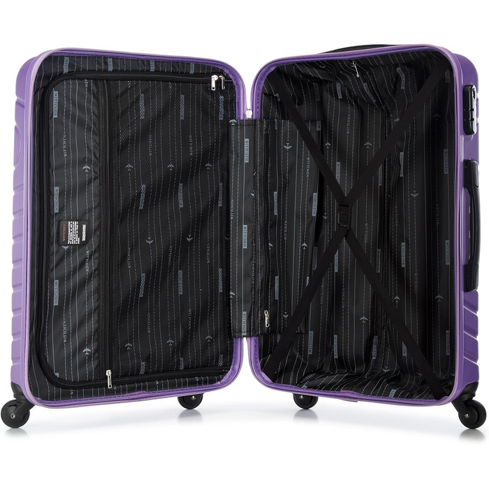 Набір валіз WITTCHEN Cube Line (S+M+L) з ABS, геометричним тисненням, 4 колесами, телескопічним ручками та комбінаційним замком. Ліловий колір.