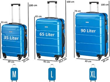 Набір валіз Zelsius 4 шт. з ABS, з кодовим замком, 4 колеса, внутрішній роздільник | Набір валіз з твердим корпусом, великі валізи, набір багажу, ручна валіза (Блакитний, 3 шт.)